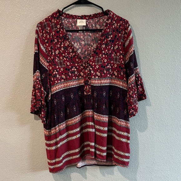 Knox Rose Burgundy and Black Patterned Blouse - Picture 1 of 4